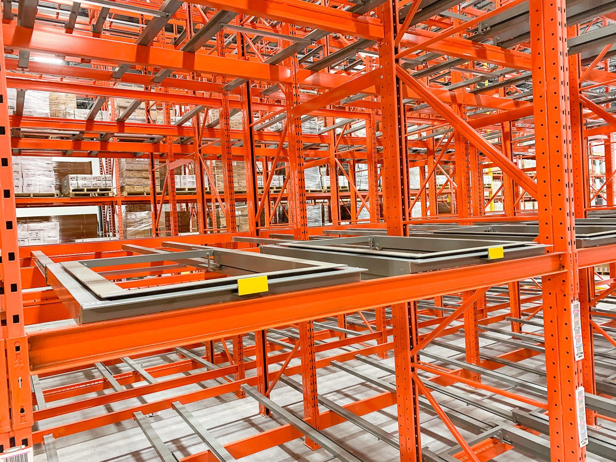 push back, racking, entrepôt, warehouse, palletier